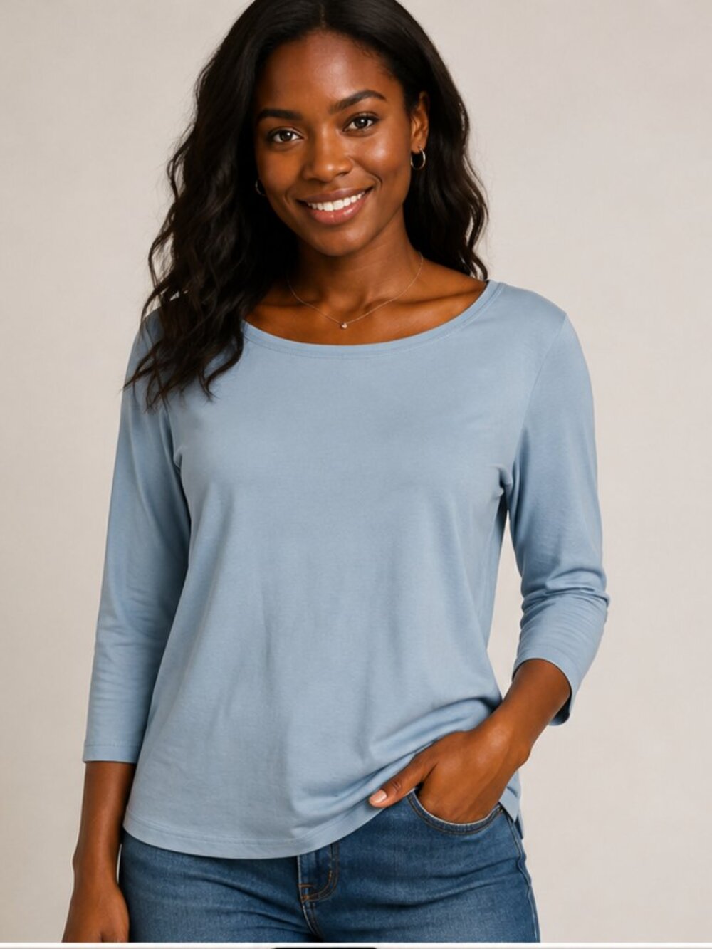 Northern Reflections Women's Light Blue Boat Neck 3/4 Sleeve Top Size Large
